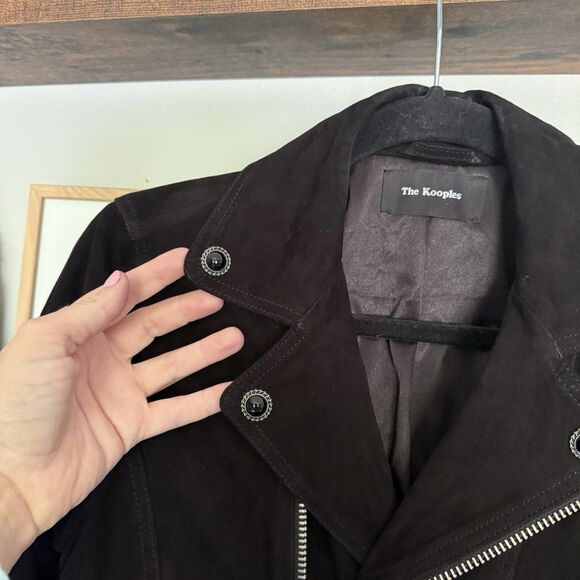 The Kooples Women S Fringed Jacket Goat Leather Soft Suede Biker Black Jacket - Picture 3 of 9